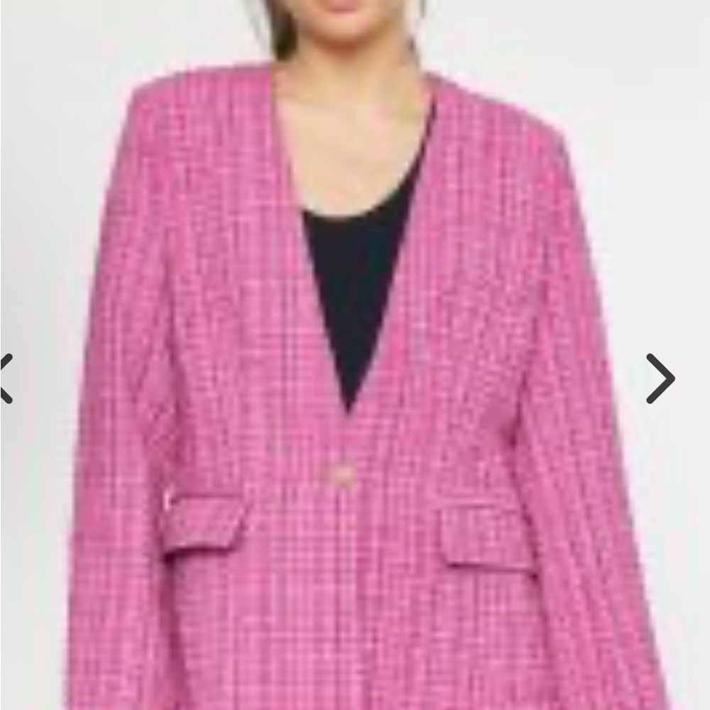 NWT ENTRO Long Sleeve Tweed Blazer Button Closure Mid Weight Sz 4 ORCHID Pink